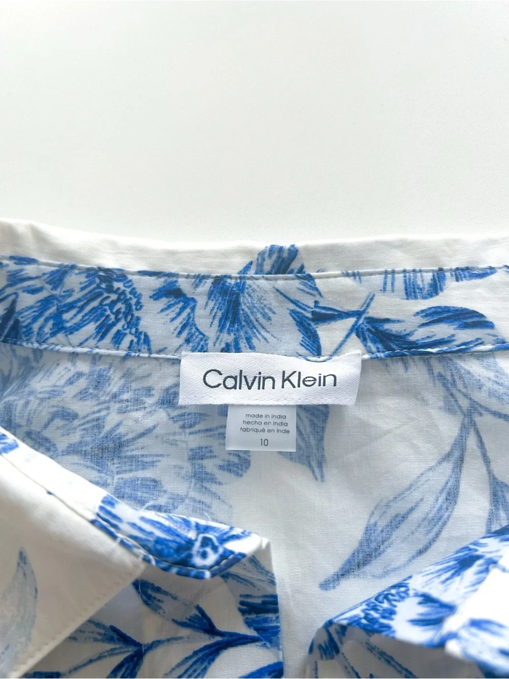 Calvin Klein Floral Cotton Midi Dress Blue White Belted Fit & Flare Size 10 NWT - Picture 13 of 15
